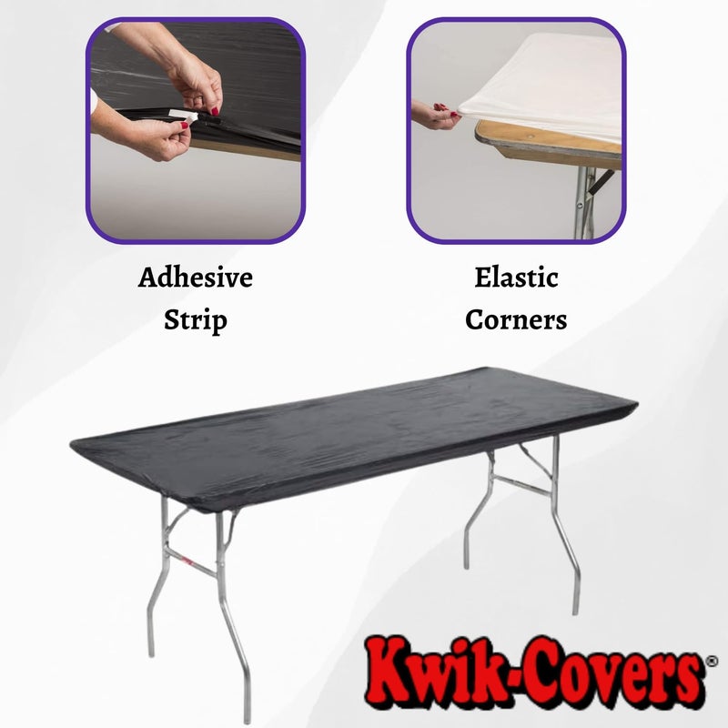 Kwik-Covers 8' Rectangle Plastic Table Covers 30" x 96", Bundle of 5 (Black) - Image 3